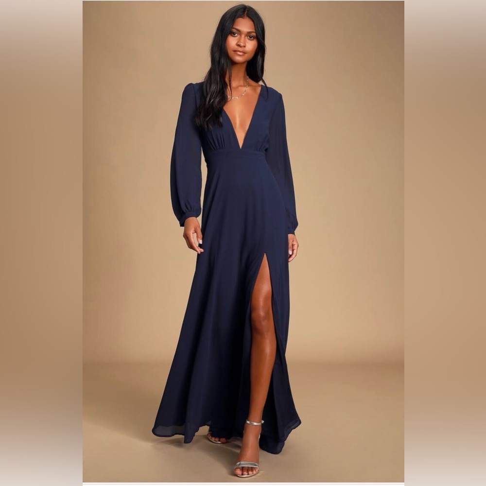 Lulus All My Life Navy Blue Long Sleeve Maxi Dress. New With Tags, Size Medium
